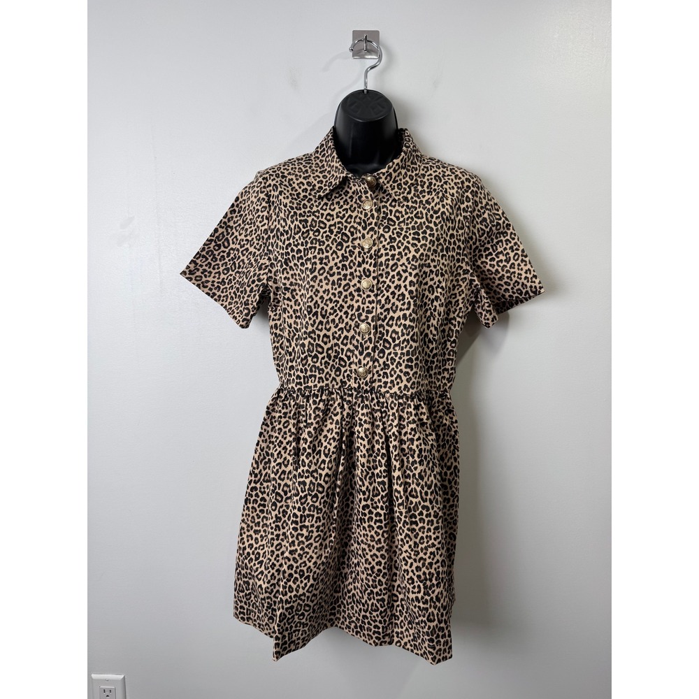 NWT J.Crew Women Tan Leopard Print Button Front Shirt Dress CE758 Size 8
